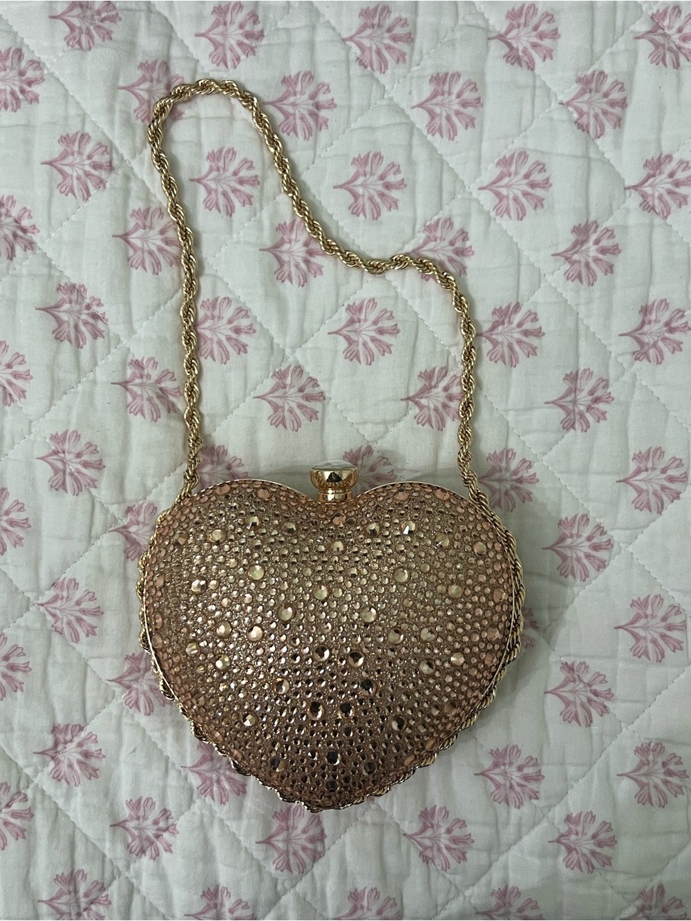Gold Heart Crystal Evening Bag - Women Bags
